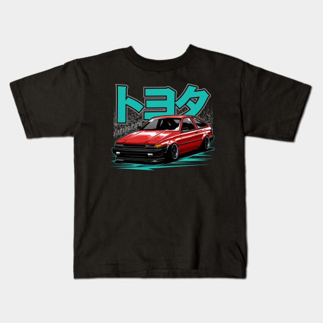 Red AE86 Trueno Kids T-Shirt by idrdesign